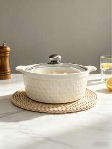 Cream White Ceramic Soup Pot Set With Lid, 4 Texture Options, INS Cream Style Highly Attractive Design, Premium High-Temperature Resistant Ceramic Material, Lid Locks Temperature And Freshness, Smooth Glazed Surface Easy To Clean, Suitable For Microwave, Oven, Refrigerator And Multiple Scenarios, Ideal For Home Soup, Stewing, Family Gatherings And Portioning, Suitable For Housewives, Food Lovers And Renters, Perfect Gift For Eid Feast, Housewarming, Combines Practical Kitchen Function With Home Decor Effect, Multi-Purpose Pot Fits Various Kitchen Styles And Dining Needs - View 10