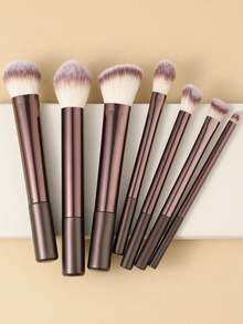 10/17pcs Coffee-Colored Makeup Brush Set With Makeup Sponge - Metal Handle Face & Eye Brushes, Soft Synthetic Hair Brushes For Foundation, Blush, Eyeshadow Blending Sponge Set - Maroon - View 4