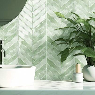 10 pièces Panneaux muraux 3D autoadhésifs de style nordique minimaliste Wabi-Sabi, motif en arête de poisson, texture de marbre faux ton chaud gris-blanc dégradé, vert matcha, abricot, crème douce, imperméables et résistants à l'huile, pour la cuisine, la salle de bain, le bar, le camping-car, la rénovation de la décoration intérieure, la mise à niveau de la surface des armoires, taille : 29 x 23 cm