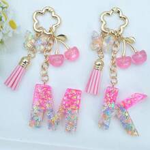 1pc Resin Flower Sequin Keychain, Suitable As Gift For Girlfriend - Pink - View 8