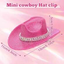 Mini Cowboy Hat Glitter Pink Cowgirl Hat For Women Disco Costume Accessories For Halloween Cowboy Party - Pink - View 2