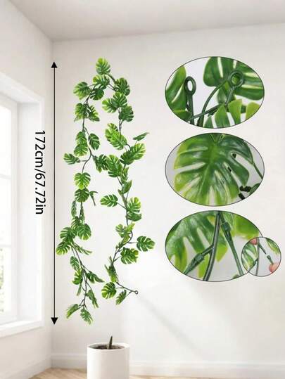 1 bộ dây leo lá Monstera nhân tạo, dài 1,5 mét, cây thường xuân giả treo, dây lá cọ nhiệt đới giả, vòng hoa trang trí sân vườn, hiên nhà, sân thượng, tiệc rừng, tiệc Luau, bãi biển, tiệc sinh nhật, trang trí trong nhà và ngoài trời mùa xuân.