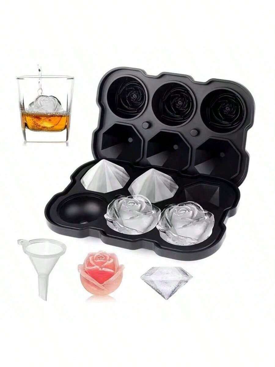 1 buc silicon, tăvi cu capace, o bucată de trandafir în formă de diamant din 6 piese, tavă, trandafir din silicon în formă de diamant pentru whisky, matriță, trandafir în formă de diamant, tavă pentru uz casnic, bilă de gheață pentru whisky, matriță, silicon, tavă. - Multicolor - Vizualizare 1