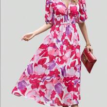 Exotic Bohemian Blue, Pink, Green Or Black V-Neck Spaghetti Strap Dress With A Flowing A-Line Silhouette – Perfect For Resort Vacations, Evening Parties & Daily Graceful Chic - 藍色 - 查看 7