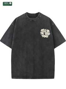 Summer OutfitsMen's Retro Distressed Cotton T-Shirt - Loose, Oversized Fit With "All Eyes On The Good Things" Print, Casual &  Summer Tee For Men, Perfect For Parties, Ings & Relaxed Wear, Casual Summer Tee|   Distressed Look|   100% Cottonvacation Outfits Women Button Up Vacation Outfits Men Manfinity AHD6 - 淺灰色 - 查看 9