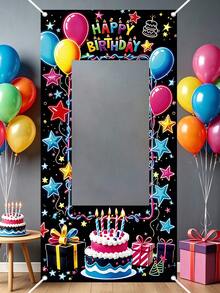 1件裝 生日快樂相框背景牆 120x60cm 螢光拍照亭道具 男孩女孩周歲生日背景裝飾 生日派對用品 - 彩色 - 查看 4