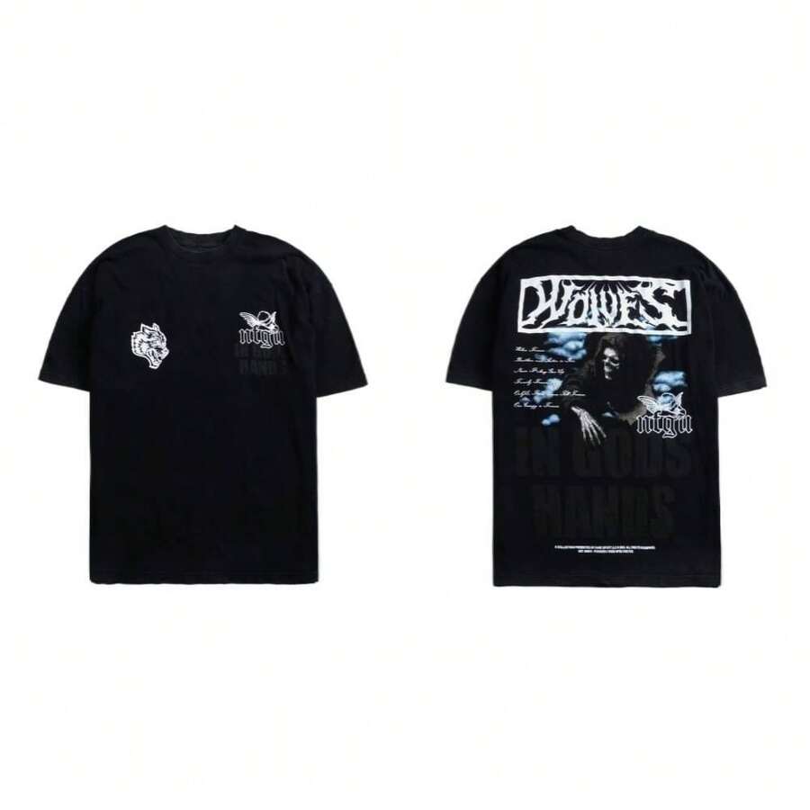 DARCSPORT American-Style  Retro T-Shirt For Couples, Men's Top, Pure Cotton Loose-Fit Round-Neck T-Shirt - T260107 Black - View 1
