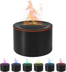 Difusor Aroma Llama Humidificador Vulcan: Difusor Aceites Esenciales 260ml Ultrasilencioso con Luz Llama 7 Colores Humidificador Aromaterapia con Temporizador,para Dormitorio (Blanco) - Negro-AB - Ver 2
