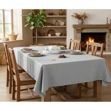 Rustic Dining Tablecloth 200x140cm, Synthetic Linen Fabric - Grey - View 3