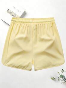 Shorts esportivos femininos multicoloridos, versáteis, respiráveis e confortáveis para o verão, ideais para exercícios, corrida e atividades leves. - Amarelo - Ver 4