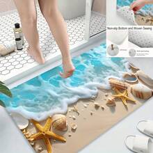 Non-Slip Bath Mat Suitable For Bathroom, Kitchen, Bedroom - Ultra-Soft Starfish & Seashell Beach Floor, Plush Rectangular With Non-Slip Backing, Machine Washable, Low-Maintenance Decor - Multicolor - View 3