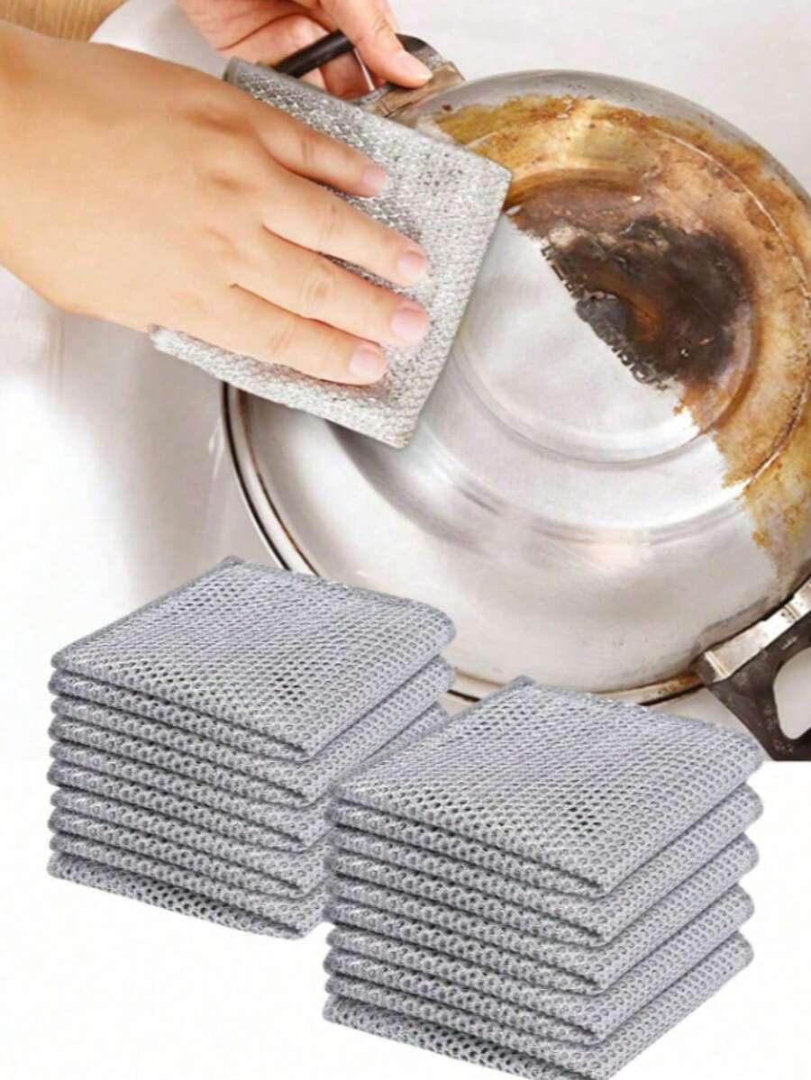5 chiếc khăn lau bát đĩa hai mặt bằng dây kim loại dày dặn, khăn lau nhà bếp, miếng cọ nồi chảo, khăn vệ sinh. - A - Xem 1