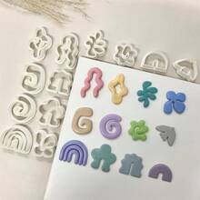 幾何聚合物黏土模具 不對稱圓形橢圓形耳環模具 耳環模具 黏土手工DIY珠寶工具 - 白色 - 查看 2