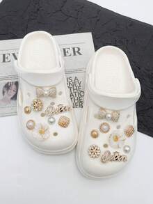 16 pièces Clips de chaussures polyvalents en or avec nœud et perle, décorations amovibles DIY pour chaussures de femmes, sandales, sacs de plage, convient pour les cadeaux de vacances et d'anniversaire - Doré - Voir 2