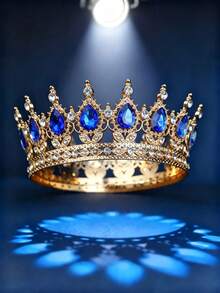 Baroque Style Rhinestone Inlaid Crown, Luxurious Round Crown Headpiece, Elegant Bridal Wedding Dress Accessory, Party Festival Headwear - Multicolor - View 16