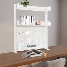 Clamp On Desktop Storage Shelf For Office Home Supplies Books Files Tools, Desktop Bookcase With Magnets And Hooks, Space Saving Desk Organizer Shelf, Multipurpose Pegboard Bookshelf, Easy Assembly - White - View 4