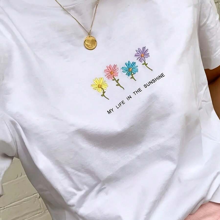 Women's T-Shirt, Round Neck, Short Sleeve, Gothic Design, Smiling Cat, Fantasy Butterfly, Casual - 白色 - 查看 1