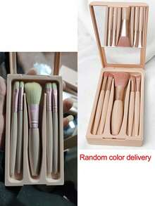 Portable Makeup Brush Set With Mirror, A-Y Floral & Letter Design, Multifunctional Makeup Brush Set In Box, Multifunctional Makeup Brush Set With Mirror Box, Mini Multifunctional Makeup Brushes, Foundation Brush, Eyeshadow Brush - Multicolor - View 7