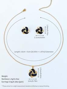 Set de bijuterii romantic din oțel inoxidabil cu smalt geometric pentru femei, set colier și cercei, hipoalergenic, rezistent la oxidare, accesoriu de plajă de vară pentru logodnă - Stil geometric împletit - Vizualizare 12