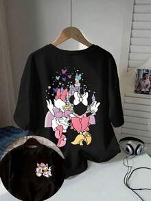 Disney Women's T-Shirt Classic Cartoon Minnie Daisy Double-Sided Printed T-Shirt, Short Sleeved Round Neck Casual Top, Suitable For Summer And Spring, Short Sleeved Top, Women's Clothing - Black - View 6