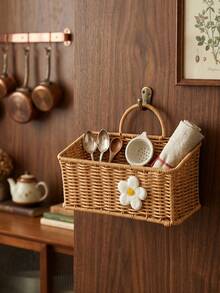 1pc PP Imitation Rattan Kitchen Storage Basket, Multi-Use Organizer For Utensils, Cups & Small Items, Perfect Graduation Gift - View 10