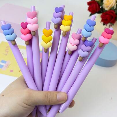 Bộ 5/10 bút bi hình trái tim Macaron, quà tặng văn phòng phẩm thời trang, trang trí hình trái tim dễ thương, thích hợp để viết, ghi nhật ký, ký tên văn phòng, thiết kế nút bấm tiện dụng.