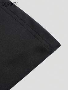 DONICY Robe noire mini pour femme, robe de soirée élégante avec encolure carrée, ligne A, bretelles spaghetti scintillantes - Noir - Voir 5