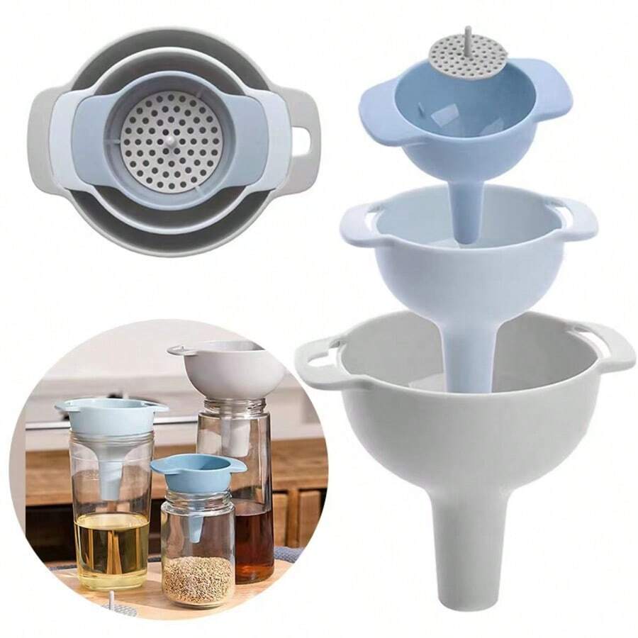 Juego de embudos multifuncionales de 4 en 1 para la cocina - Para dispensar líquidos, sin batería, de material plástico, fácil de limpiar, accesorio de cocina práctico