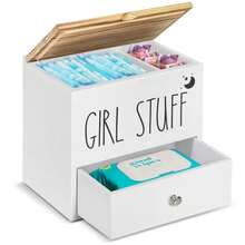 Tampon Holder For Bathroom Decor And Storage, Wood Feminine Product Organizer With Drawer And Lid, Pad And Tampon Organizer Bathroom Accessories Box For Tampon Storage, White Cotton Ball/Swab Holder - White - View 8