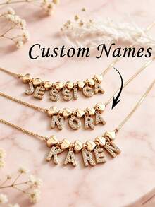 1 chiếc vòng cổ khắc tên chữ cái theo yêu cầu, mặt dây chuyền chữ cái hình trái tim thanh lịch, trang sức thép không gỉ, trang sức mùa hè, dây chuyền bạc/vàng, mặt dây chuyền tên cá nhân hóa, mặt dây chuyền chữ cái sáng bóng, vòng cổ nữ, quà tặng cho phù dâu, quà tặng Ngày của Mẹ, phụ kiện đi biển cho nữ - hình trái tim - Xem 2