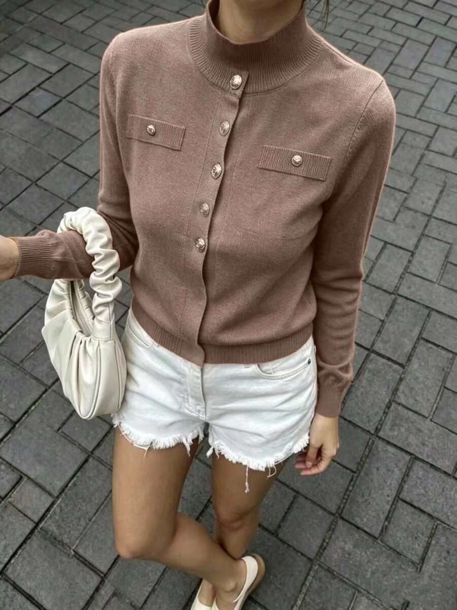 Mohair (Angora) Blouse, Women's Long-Sleeved Blouse, Thick, Printed, Plain, Suitable For Holidays, Vacations, Office, Daily Wear, Autumn, Winter. - Màu be - Xem 1