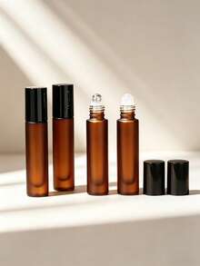 琥珀色磨砂 5ml 可重複填充玻璃滾珠瓶，不含 BPA 防漏設計，不鏽鋼滾珠，亮黑色瓶蓋與填充工具，適用於精油、香水、唇油、精華液，適合旅行飛行、商務、露營，生日節日禮物 - 彩色 - 查看 8