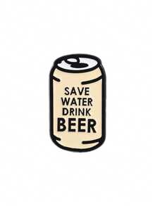 1pc "SAVE WATER DRINK BEER" Enamel Lapel Pin, Creative Funny Beer Can Text Design Brooch, Unisex Fashion Accessory, Gift For Friends - Apricot - View 10