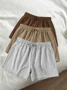 3 chiếc quần short thể thao thường ngày, màu trơn, cạp chun, có dây rút. - Nhiều màu - Xem 3