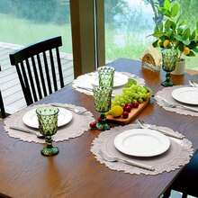 1/4/6pcs Vintage Floral Leather Placemats, Thick & Washable, Round Dining Table Mats, Heat Insulation Pads Suitable For Valentine's Day, Mother's Day, Wedding Party, Christmas, Halloween, Thanksgiving, Dinner, Restaurant, Hotel, Home - Light Grey - View 13