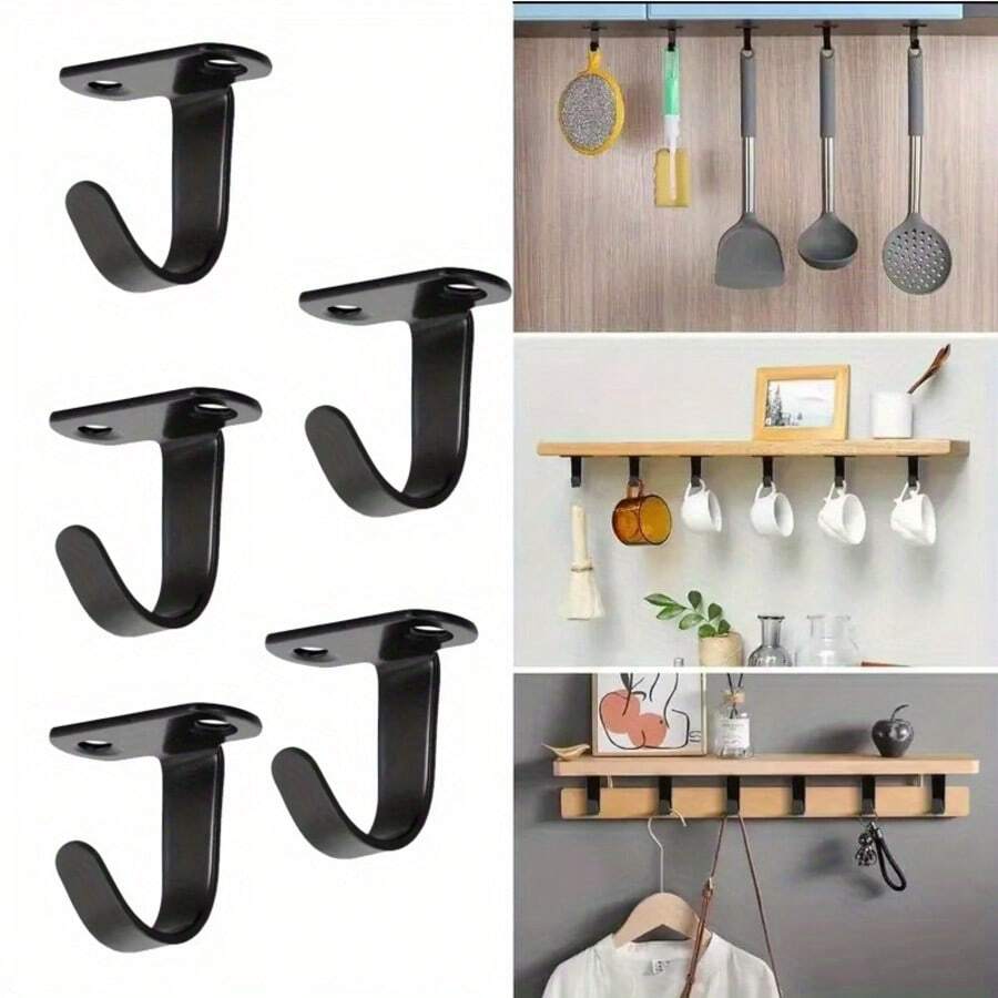 5 móc treo bằng thép không gỉ, móc treo gắn trên nóc tủ quần áo. - màu đen - Xem 1