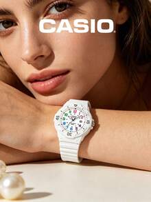 Casio 女士趣味运动手表 LRW-200H-7B，全白树脂彩虹色数字表盘圆形腕表，带日期显示，100米防水 - 缤纷多彩风格，适合上学、运动、日常佩戴，生日礼物 - 彩色數字 - 查看 4