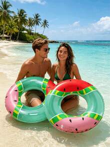 1pc Adult Inflatable Watermelon Swimming Ring, PVC Material, Suitable For Beach, Water, Pool, Floating Lounger, Swimming Accessory, Inflator Pump Sold Separately - Multiple Styles - View 2