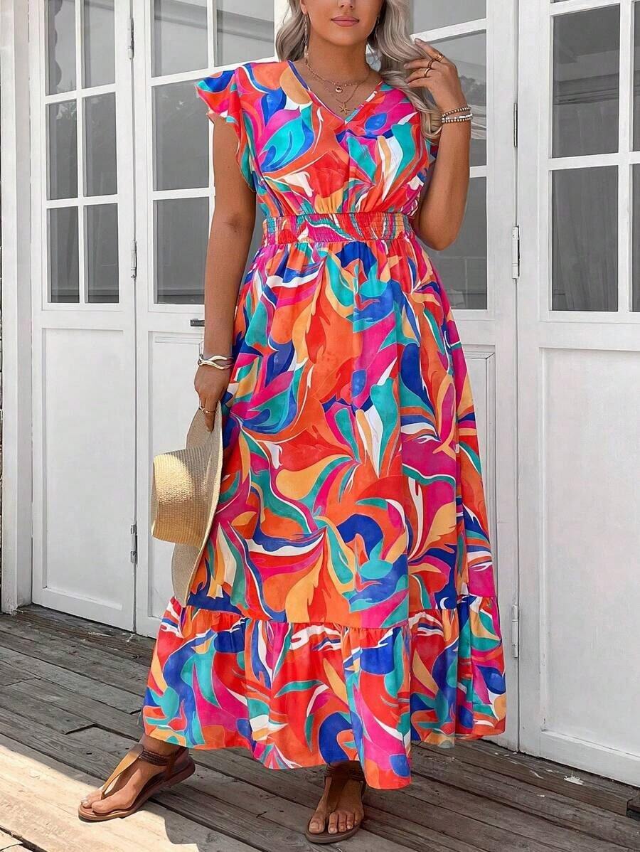 Comfylo Vestido casual de vacaciones largo con estampado de paisley talla grande, estilo boho, atuendos de verano boho de dinero viejo para mujeres, atuendos de primavera break rave, atuendos de festival de primavera break - Multicolor 4 - Ver 1