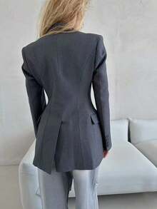 Blusa casual de mujer con cuello vuelto, manga larga y botones en la cintura - Azul - Ver 11