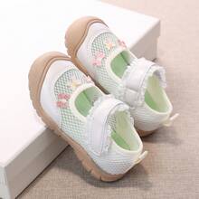 Toddler Girls' Ballet Style Princess Shoes, Summer Mesh Breathable Non-Slip Soft Bottom Hook And Loop Closed Toe Shoes - Beige - View 5