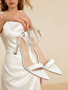 Hàng mới về Sandal cao gót nữ thời trang thanh lịch mũi nhọn xỏ chân, khóa cài điều chỉnh được, nhiều màu cho mùa hè, cao gót trắng, sandal cao gót đen, sandal quai, cao gót nữ, giày cao gót mũi nhọn gót mảnh, sandal màu trơn, sandal cao gót nữ trắng - trắng - Xem 5