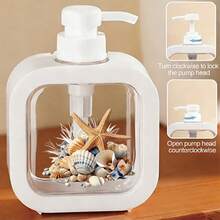 Dispensador de baño creativo con bomba manual - Composición de estrella de mar y concha, fondo negro, diseño vibrante, adecuado para baño, cocina, fregadero - Para jabón, lavado de manos, gel de ducha, etc. - Dispensador de loción innovador, accesorios de baño - 1 artículo rosa - Ver 6