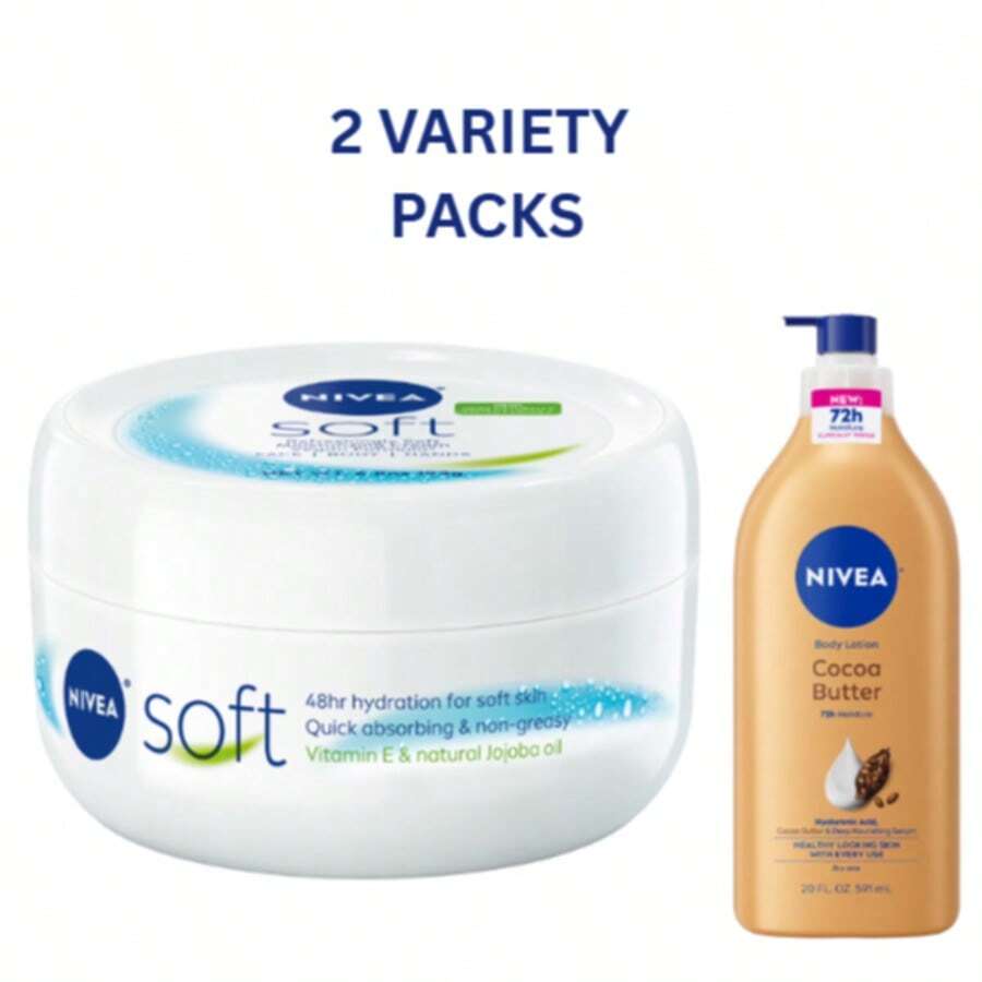 NIVEA Soft Moisturizing Cream & Cocoa Butter Body Lotion 2-Pack, Face, Body & Hand Cream With Jojoba Oil And 72-Hour Moisturizing Body Lotion With Hyaluronic Acid - Moisturizer - View 1