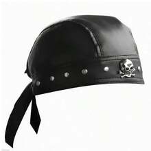 1pc Black PU Leather Metal Skull Pullover Brimless Pirate Hat, Outdoor Riding Motorcycle Cap, Holiday Party Stage Performance Costume Personalized Skull Hat,Halloween - Multicolor - View 2