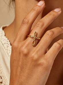 1PC Vintage Knot Cross Rings For Women 18K Gold Plated Metal Geometric Cross Ring Religion Aesthetic Jewelry Gift Size 7/8 - Multicolor - View 11