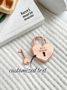 1 Set Customized Engraved Heart Lock & Key Set, Personalized Name & Date Padlock, Couple Matching Jewelry Gift - Multicolor - View 1