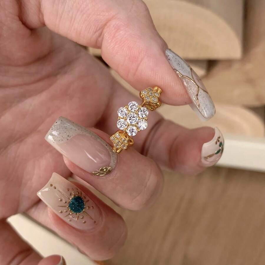 1pc Stainless Steel Fashionable High-Quality Korean Style Cute Delicate Flower Ring, Suitable For Daily Wear - Yellow Gold - View 1