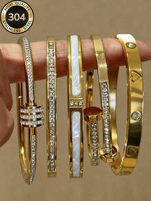 ZCNC New 5pcs/1pc Versatile Minimalist Fashion Elegant Luxury Starry Glittering Bracelet For Women, High-End Stainless Steel Bracelet - Gold 1 - View 11