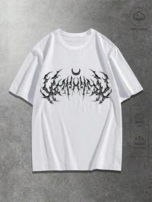 ROMWE MEN Goth Vintage Graphic Print Casual Short Sleeve T-Shirt, Summersummer Outfits For Women - 白色 - 查看 10